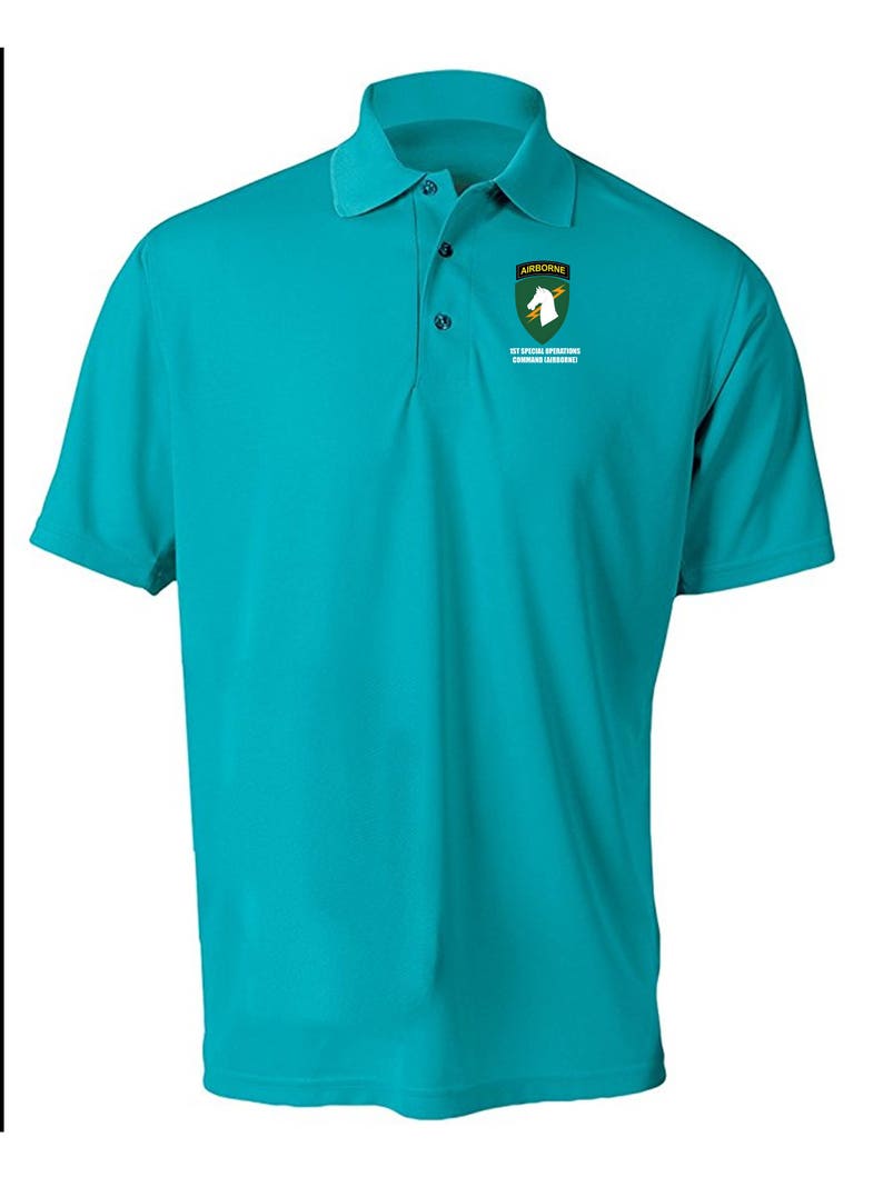 1st Special Operations Command SOCOM Embroidered Moisture Wick Polo Shirt 6838 Turquoise
