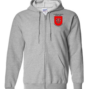 7th Special Forces Group Embroidered Hooded Sweatshirt w/ Zipper-3131 Sport Gray