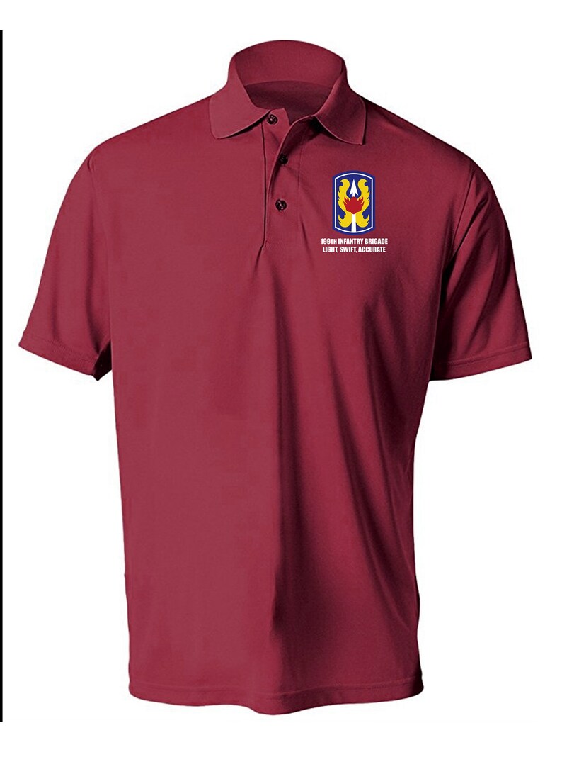 199th Light Infantry Brigade Embroidered Moisture Wick Polo Shirt 8607 Cardinal