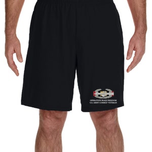 Operation Iraqi Freedom -Combat Action Badge Embroidered Gym Shorts -10000
