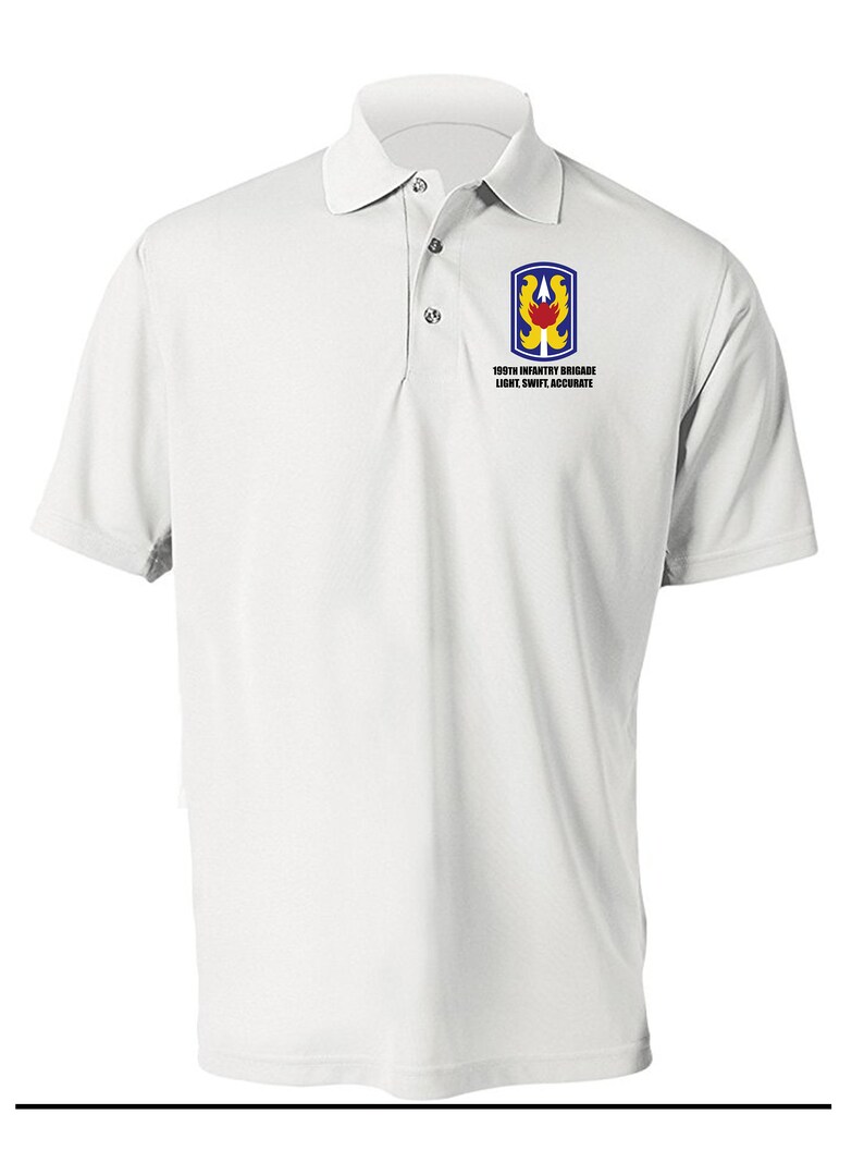 199th Light Infantry Brigade Embroidered Moisture Wick Polo Shirt 8607 White