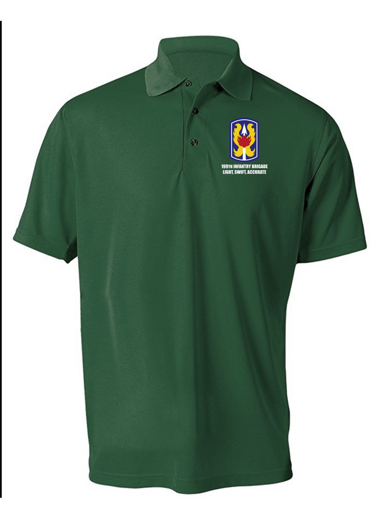 199th Light Infantry Brigade Embroidered Moisture Wick Polo Shirt 8607 Hunter Green