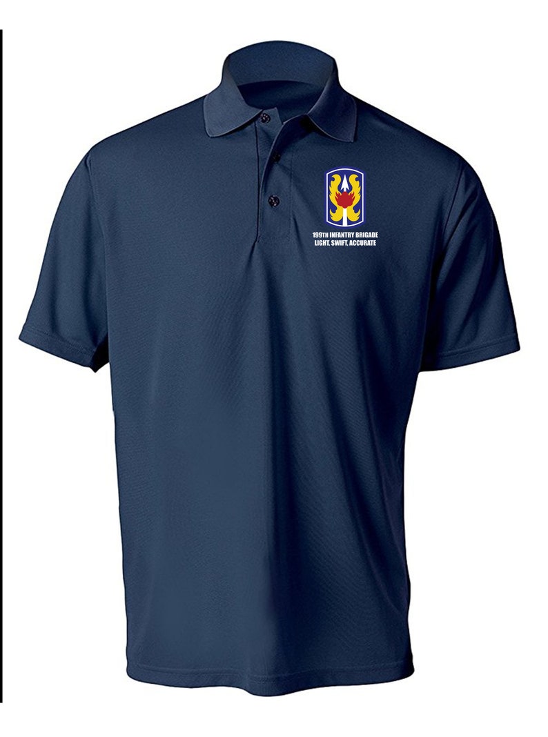 199th Light Infantry Brigade Embroidered Moisture Wick Polo Shirt 8607 Navy