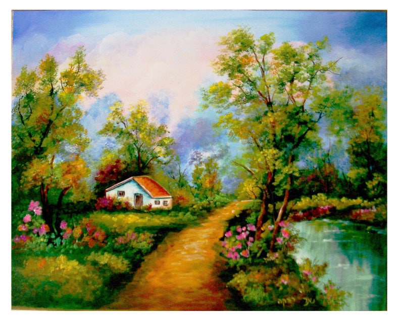 Countryside Landscape Handmade Acrylic Painting On Image 0