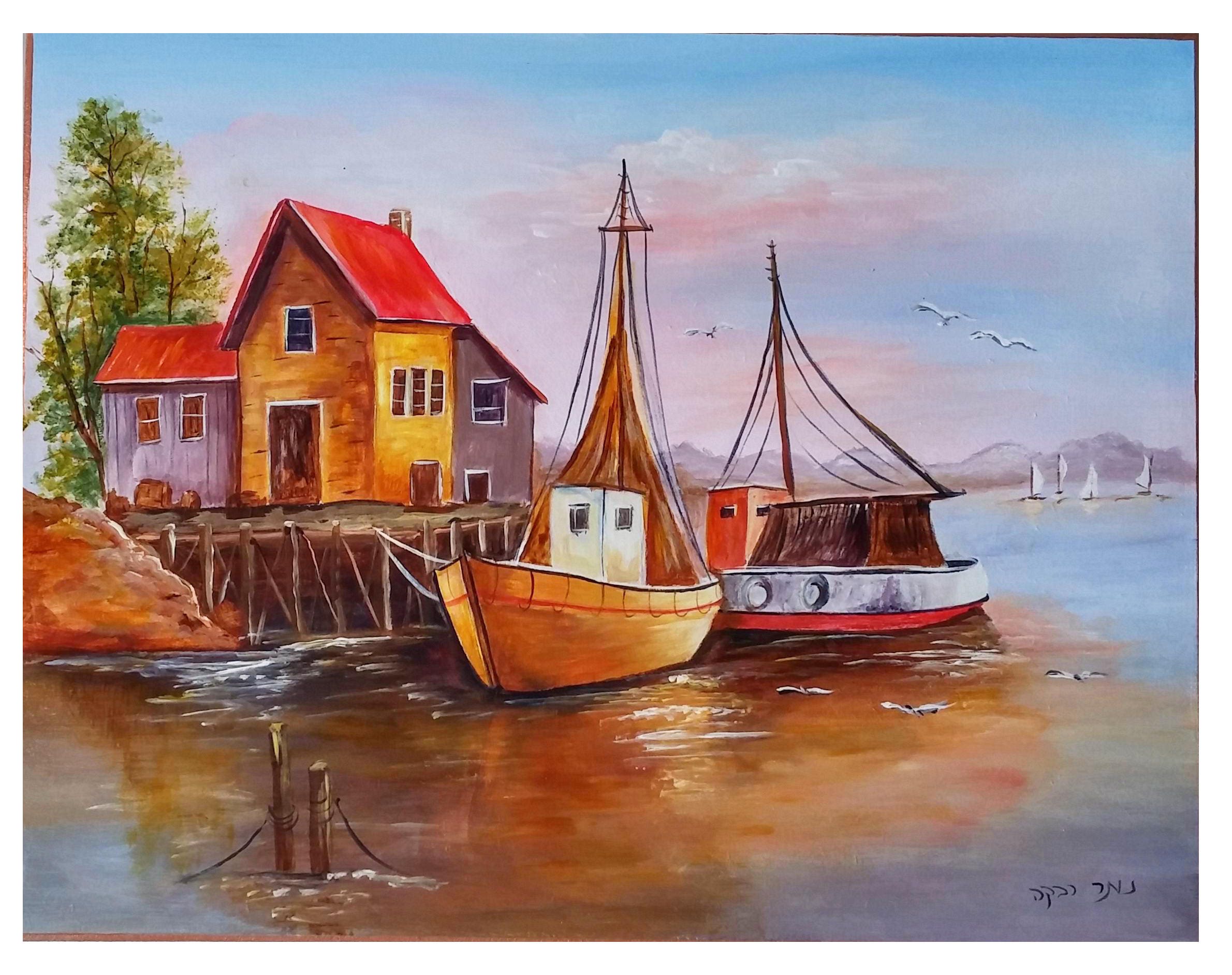 fisherman boatsAcrylic painting on woodHandmade acrylic Etsy