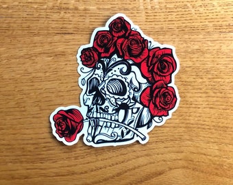 Sugar Skull with Roses Bumper 6 x 5.75 Dead / Deadhead / Jerry