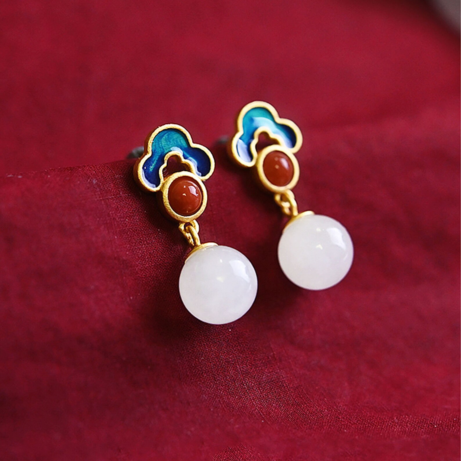 S925 Silver Chinese Style Earrings Enamel Craft Earrings - Etsy UK