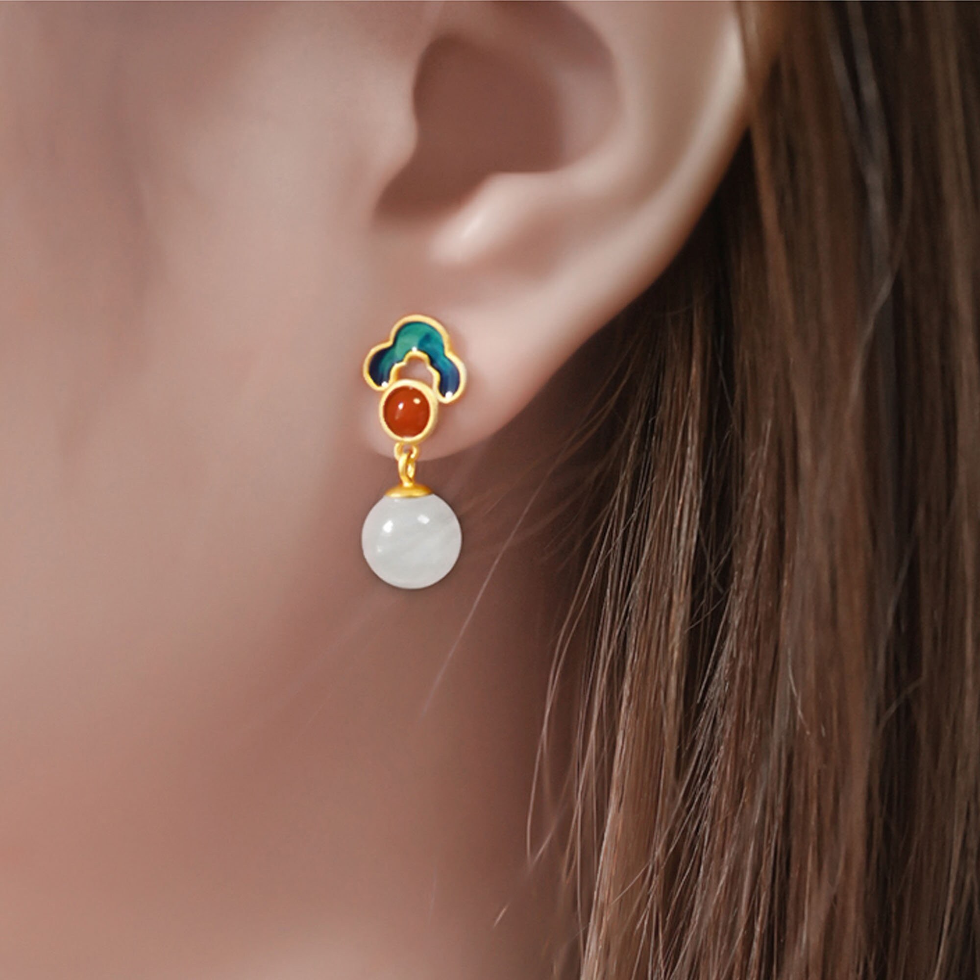 S925 Silver Chinese Style Earrings Enamel Craft Earrings - Etsy UK