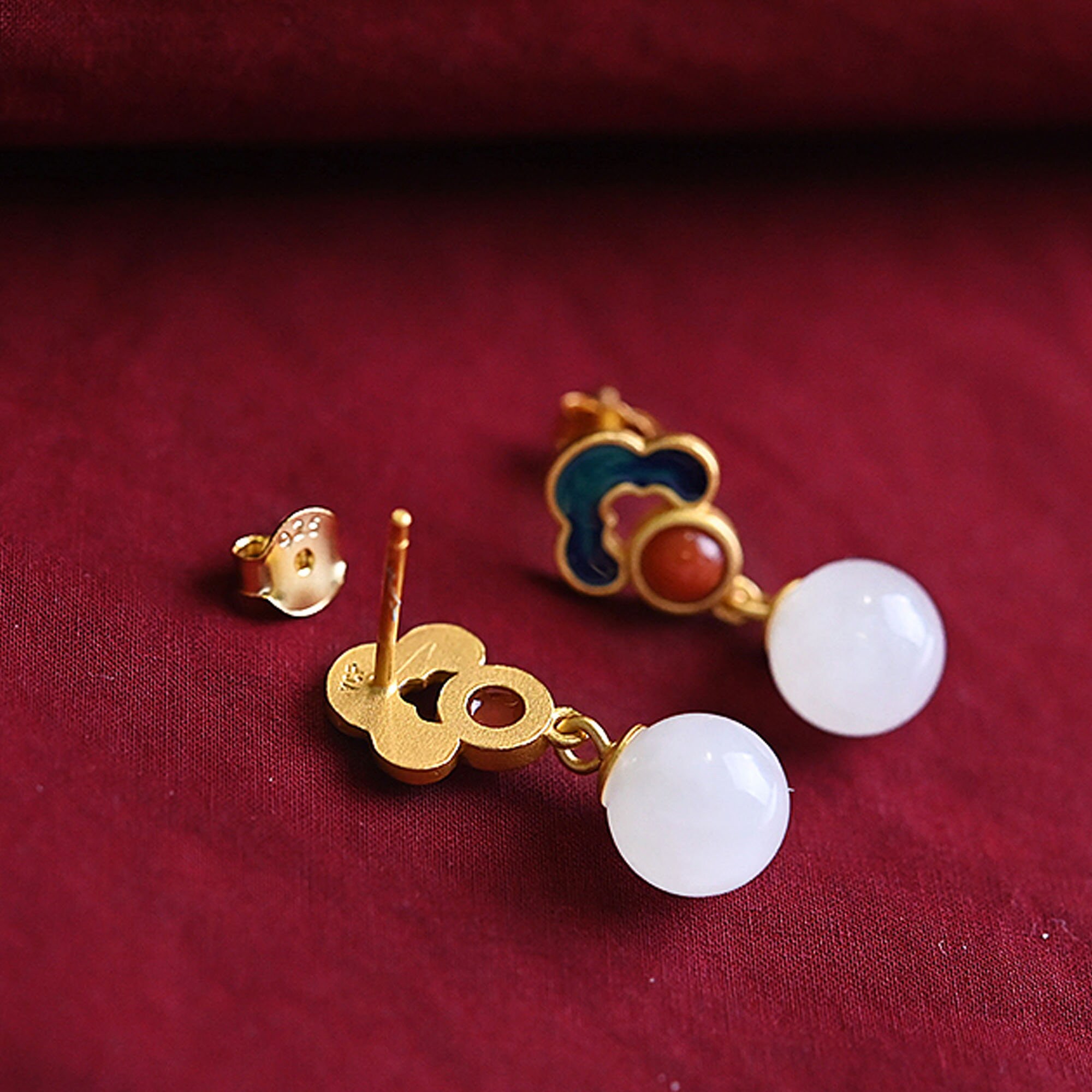 S925 Silver Chinese Style Earrings Enamel Craft Earrings - Etsy UK