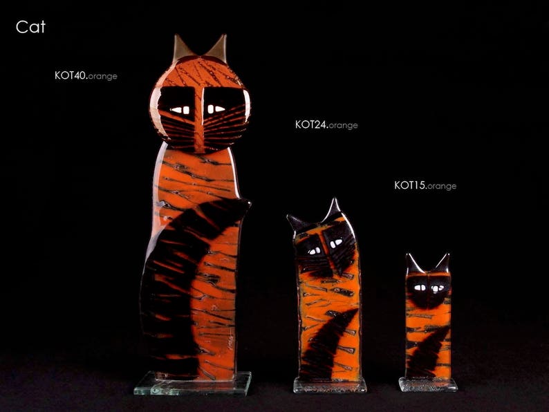 Cat glass statue many sizes up to 40 cm high. Handcrafted fused glass design. Perfect gift idea. image 5