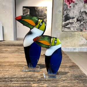 TOUCAN statue with 24 carat gold beak. Unique glass design. Perfect gift idea. Handcrafted glass studio. Kids love this.