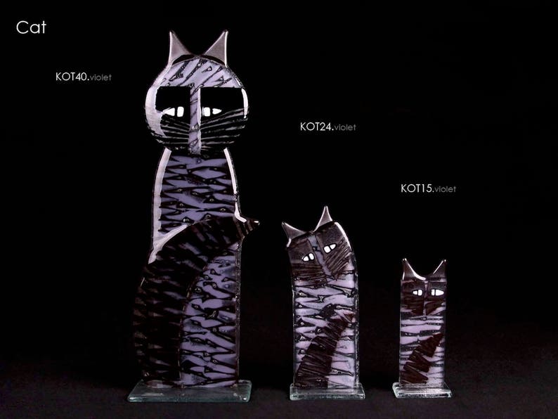 Cat glass statue many sizes up to 40 cm high. Handcrafted fused glass design. Perfect gift idea. image 2