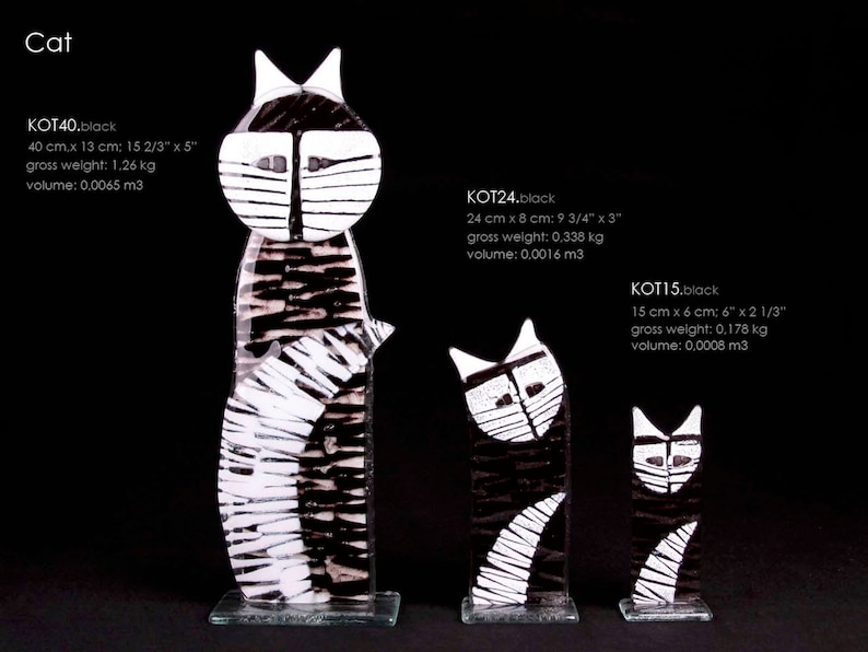 Cat glass statue many sizes up to 40 cm high. Handcrafted fused glass design. Perfect gift idea. image 1