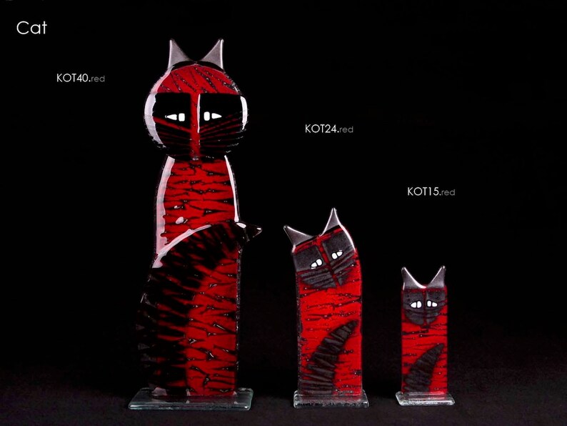 Cat glass statue many sizes up to 40 cm high. Handcrafted fused glass design. Perfect gift idea. image 6