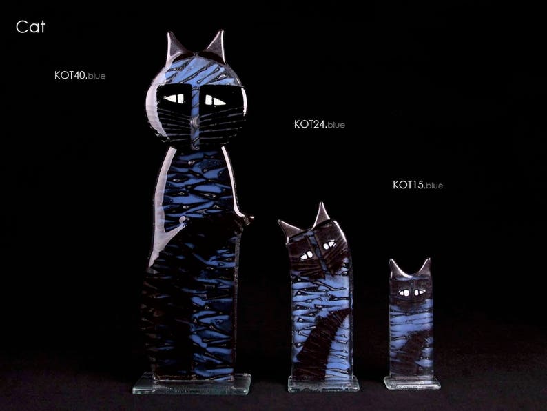 Cat glass statue many sizes up to 40 cm high. Handcrafted fused glass design. Perfect gift idea. image 3