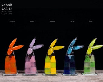 Rabbit statue unique made from fused glass. Perfect gift idea. Handcrafted glass studio. Done by artist.
