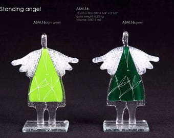 Standing angel 16cm made from glass, handcrafted fused glass ornaments