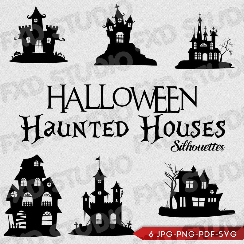 Download Halloween Haunted Houses Silhouette Clip Art Images Haunted Houses Svg File Halloween Silhouettes Haunted Houses Silhouettes Kits How To Craft Supplies Tools Kromasol Com