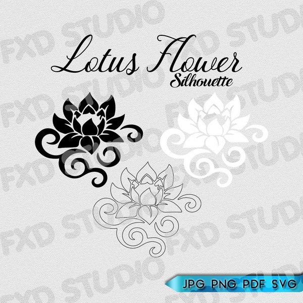 Lotus Flower Silhouette Clip Art Image, Lotus Flower SVG file, Lotus Flower Printable, Cricut File.