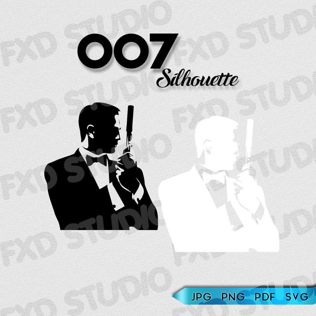 Double O7 Silhouette Clip Art Image, James Bond Silhouette, Secret Agent Silhouette SVG File, T