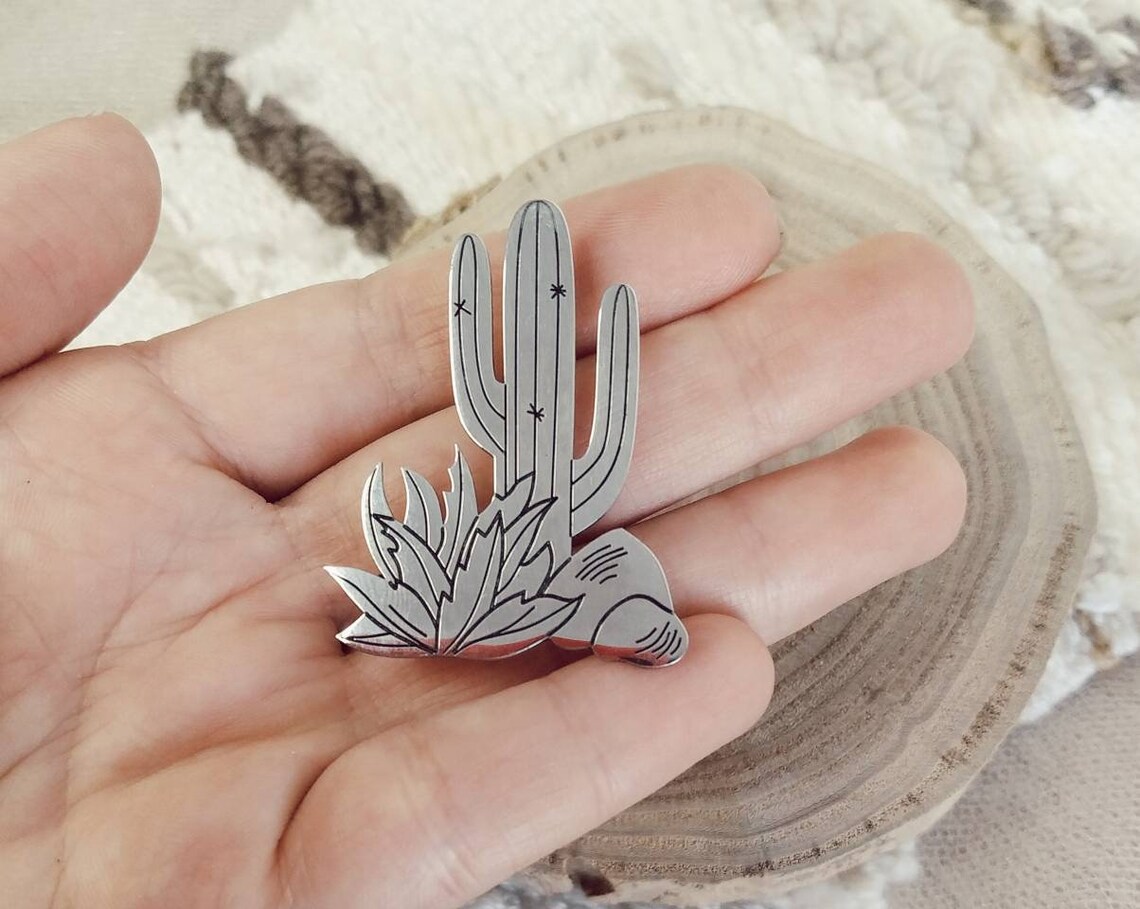Saguaro Kaktus Silber Stift. Modernistischer Schmuck. | Etsy