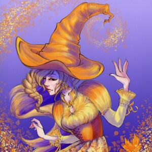 Herbst Hexe, original Kunstdruck, Plakat