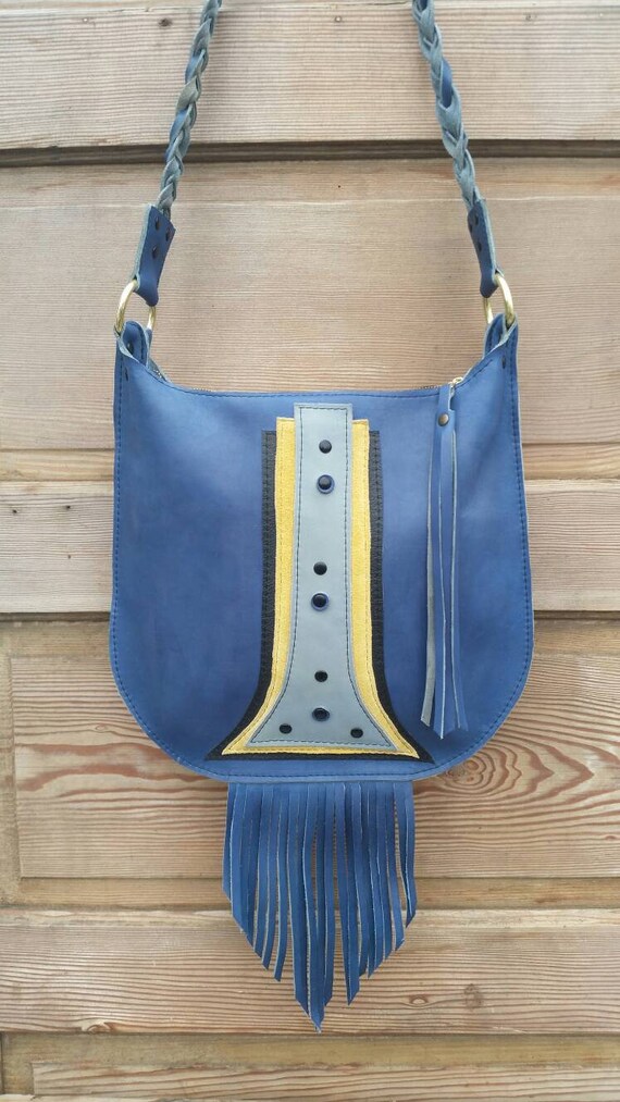 blue fringe purse