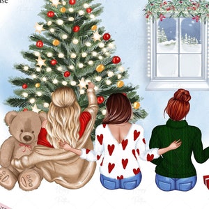 Clipart di BFF di Natale, Illustrazione di amiche del cuore sedute a Natale, Creatore di amiche del cuore, Regalo per la migliore amica, Clipart di sorelle dell'anima, Clipart di un ambiente accogliente invernale