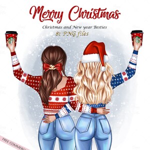 Weihnachten Beste Freunde kaufen und bauen Sie Ihre eigenen besties, DIY Geschenk, Familie Clipart, Mädchen in Weihnachten Jumpers png, Weihnachtscliparts, Geschenk für Sis