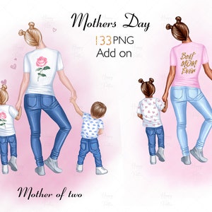 Imágenes prediseñadas personalizables del Día de la Madre, Ilustración de Fashion Girls, Mamá y niños, Imágenes prediseñadas familiares, Generador de personajes Add on Png