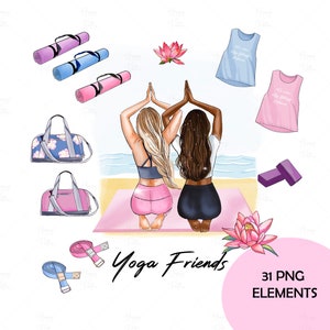 Kaufen Sie diese Yoga Clipart mit vielen Sport-Mädchen, Mode Clipart, BFF Geschenk, Sticker, afroamerikanische Clipart, Relax Clipart, Lotus