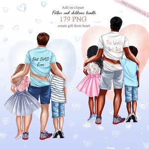 Vaderdag clipart Add on PNG, aangepast uniek cadeau voor papa, cadeau maken voor papa, familie clipart, vader en kinderportret, gratis commercieel gebruik