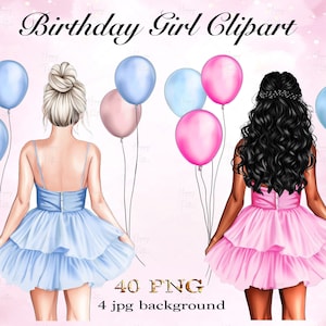 Clipart compleanno ragazza Clipart festa di compleanno Decorazione torta di compleanno Design del biglietto di compleanno Illustrazione della festa di compleanno Compleanno Ragazza alla moda Png