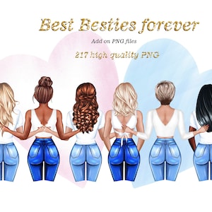 Bästisar porträttskapare, BFF-illustration, redigerbara bästisar, personliga flickor clipart, bästa vän clipart, bästa vänner presenter nedladdning