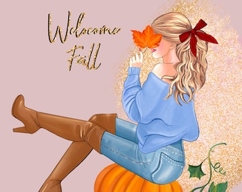 Fall Fashion Girl Clipart, Pumpkin, Planner Graphics (Digital Download)
