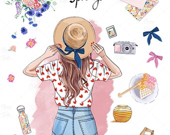 Pastel Floral Clipart: Girly Watercolor Graphics (PNG Digital Download)