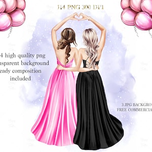 Best friend clipart, Sister cards, Friends clipart, Besties DIY Gift, Birthday card friend personalised design, sisters digital art print