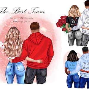 Couple clipart, Custom girfriend boyfriend clipart,Boyfriend gift Instant download PNG, Personalized Illustration, Best friend clipart
