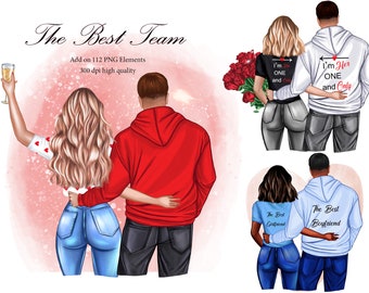 Couple clipart, Custom girfriend boyfriend clipart,Boyfriend gift Instant download PNG, Personalized Illustration, Best friend clipart