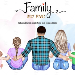 Sitting Family Clipart Bundle Parents with kids PNG Mom Dad Clipart Family DIY portait Custom Family People clipart Big Family clipart