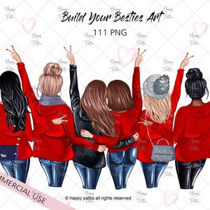 Buy and Build Your own Best friends Custom art, Besties clipart, BFF PACK, Customizable clipart 5 girls clipart, commercial use, Add on PNG