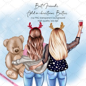 Christmas Best friends, Besties clipart, Soul Sisters Clip art, Customizable Clipart PNG, Fashion girls clipart, Bestie Print Christmas Cute