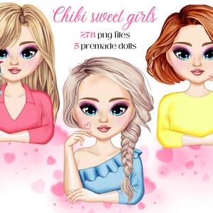 Cute girls Chibi Style Build your Own Character Clipart Set, Mix and match clipart, Valentines Day clipart, Chibi style besties,Cute clipart