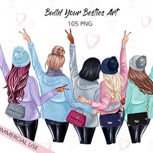Buy and Build Your own Best friends Custom art, Besties clipart, BFF PACK, Customizable clipart 5 girls clipart, commercial use, Add on PNG