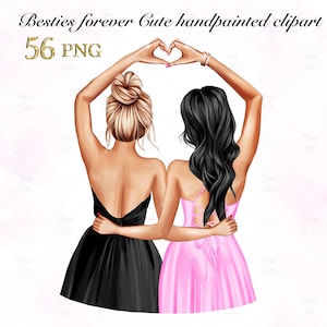 Ritratto fai da te delle migliori amiche, clipart delle migliori amiche, illustrazione di moda delle migliori sorelle dell'anima, clipart BFF, clipart di amici, design a sublimazione
