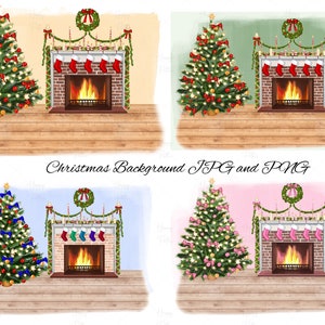Personalizable Christmas Backgrounds,Fireplace scene maker,Christmas background clipart,Christmas tree clipart,Winter landscape Xmas clipart
