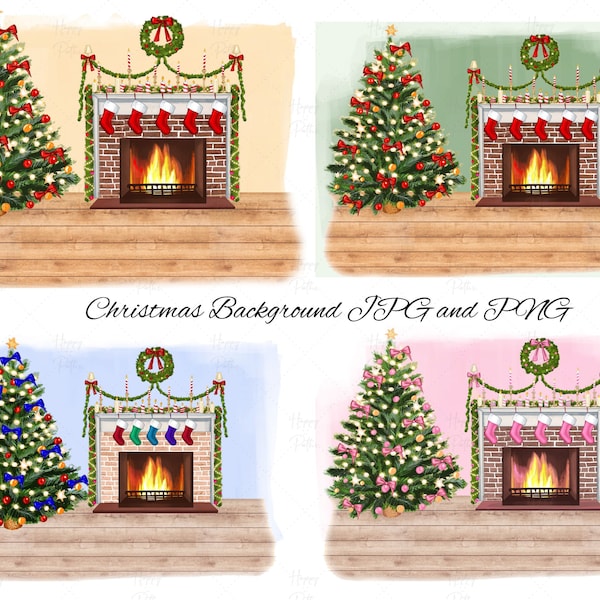 Personalizable Christmas Backgrounds,Fireplace scene maker,Christmas background clipart,Christmas tree clipart,Winter landscape Xmas clipart