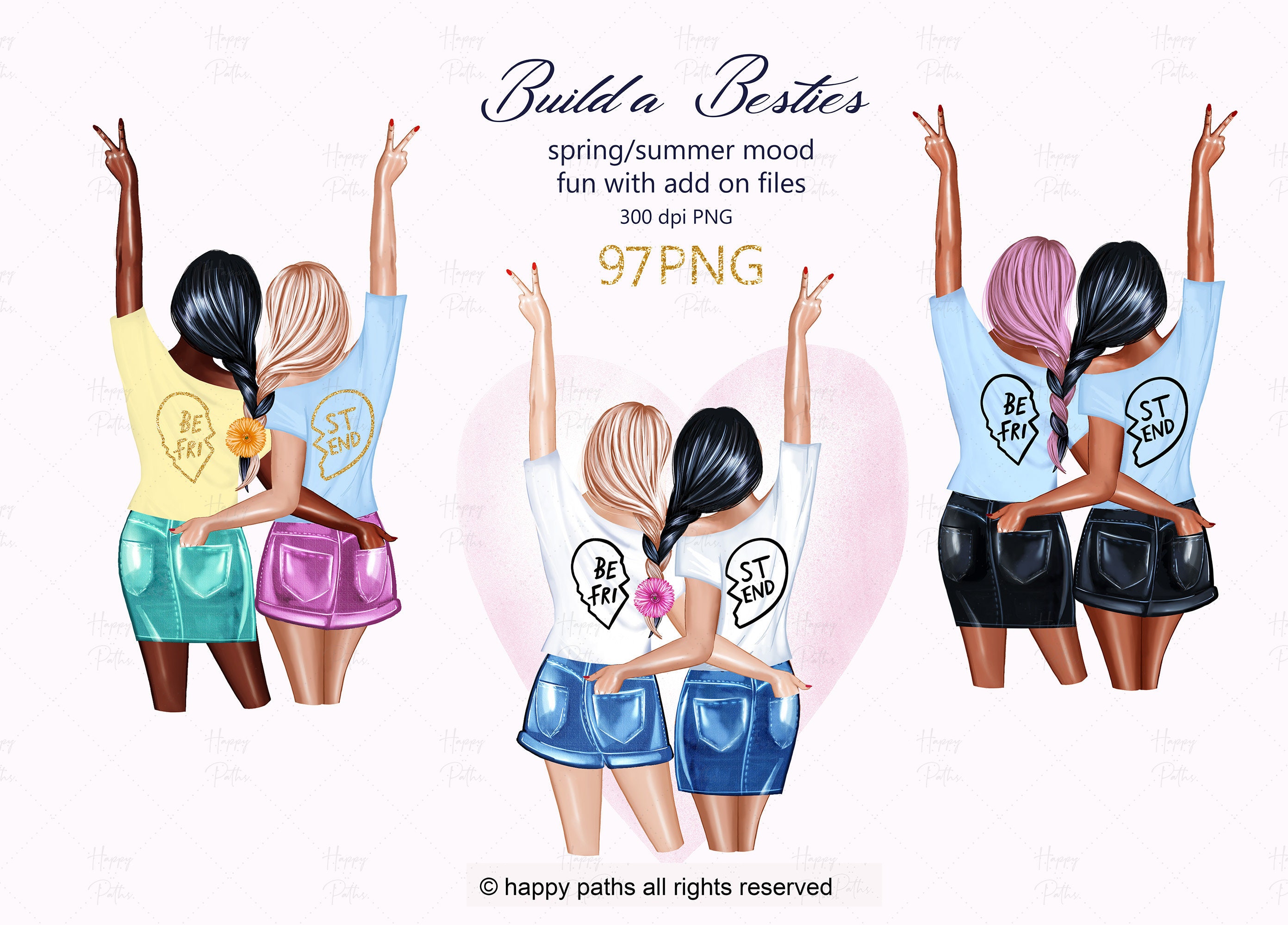Build Your besties clipart bundle, Summer Spring Buy and Build Your own Best friends Custom art, Girls PNG, Customizable, Add on, BFF PACK