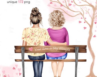 Mother & Daughter Clipart Bundle – Build Your Own Portrait | 180+ PNG Elements | DIY Family Art | Back View Portrait | Customizable gift