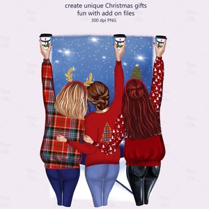 Vakantie Besties, kerstbundel, BFF clipart, Soul Sisters PNG, aanpasbare vrienden, toevoegen, vakantie, karakterbouwer, kersttruien